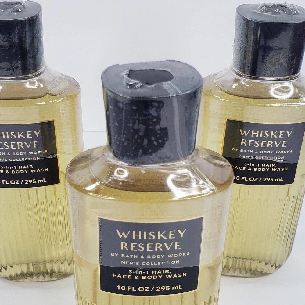 3 WHISKEY RESERVE 3-in-1 Men's Hair Face & Body Wash Shower Bath & Body Works